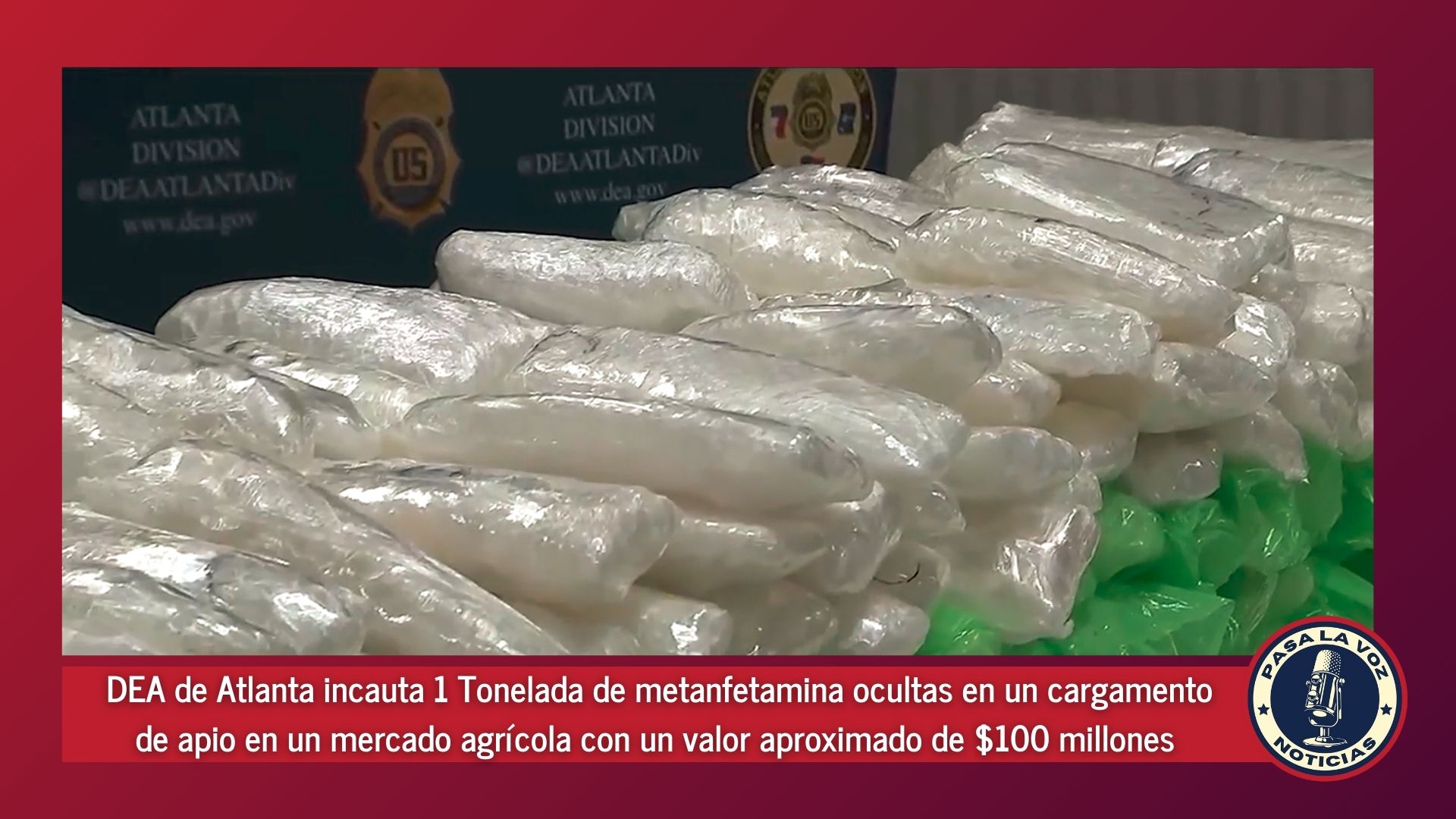 DEA de Atlanta incauta 1 Tonelada de metanfetamina ocultas en un cargamento de apio en un mercado agrícola