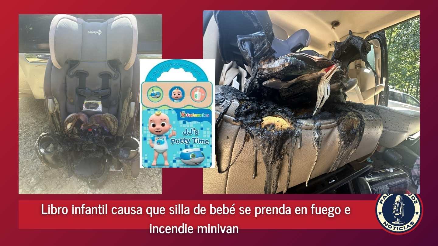 Libro infantil causa que silla de bebé se prenda en fuego e incendie minivan