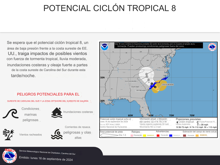 NHC alerta sobre la llegada de potencial ciclón tropical 8 a la costa sureste de Estados Unidos