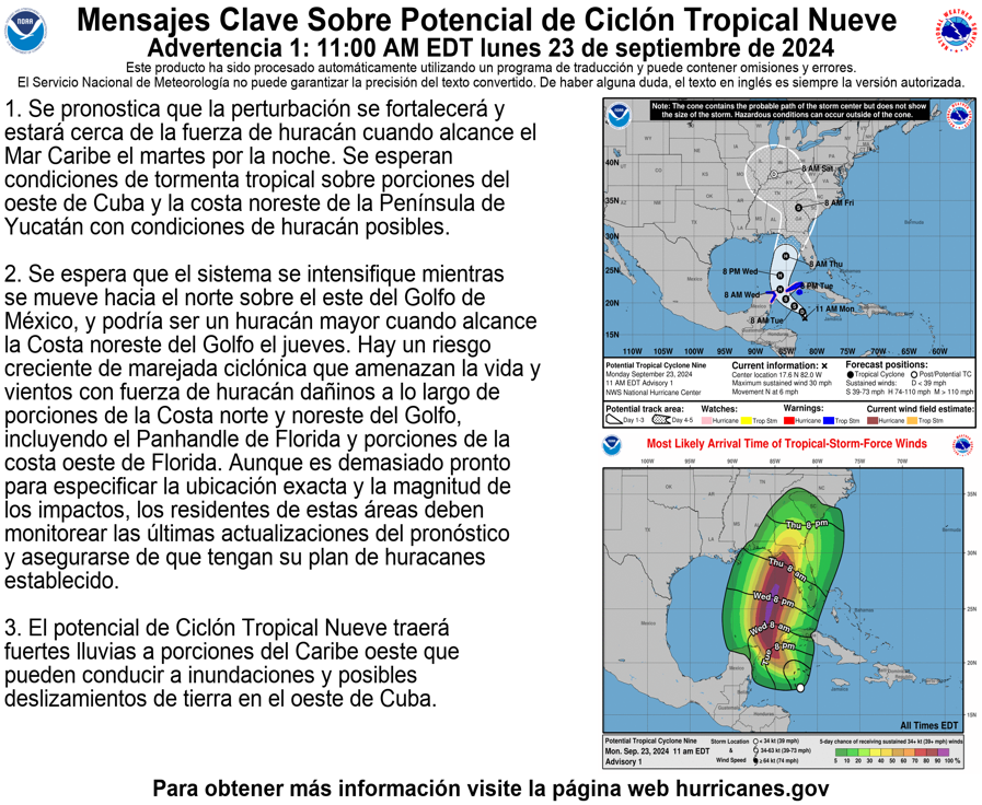 Potencial Ciclón Tropical 9 podría convertirse en Huracán #helene antes de afectar la costa sureste. Estados como Florida y Georgia entre los afectados en su paso