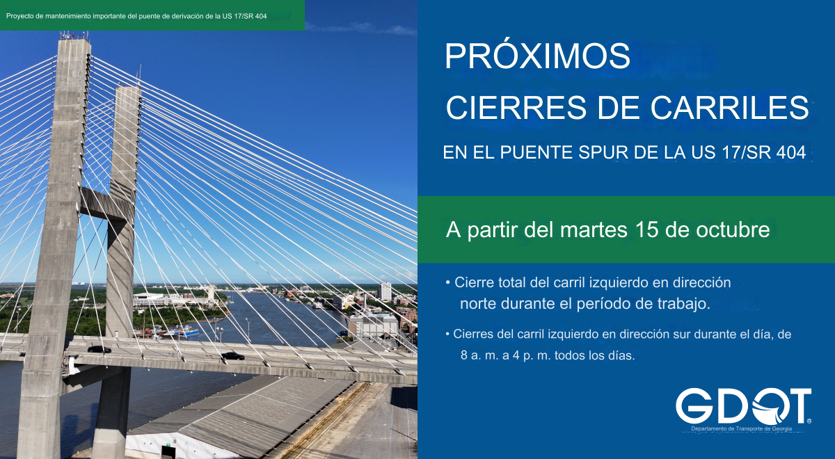 GDOT anuncia cierre de carril en el Puente Talmadge a partir del 15 de octubre hasta el 15 de noviembre
