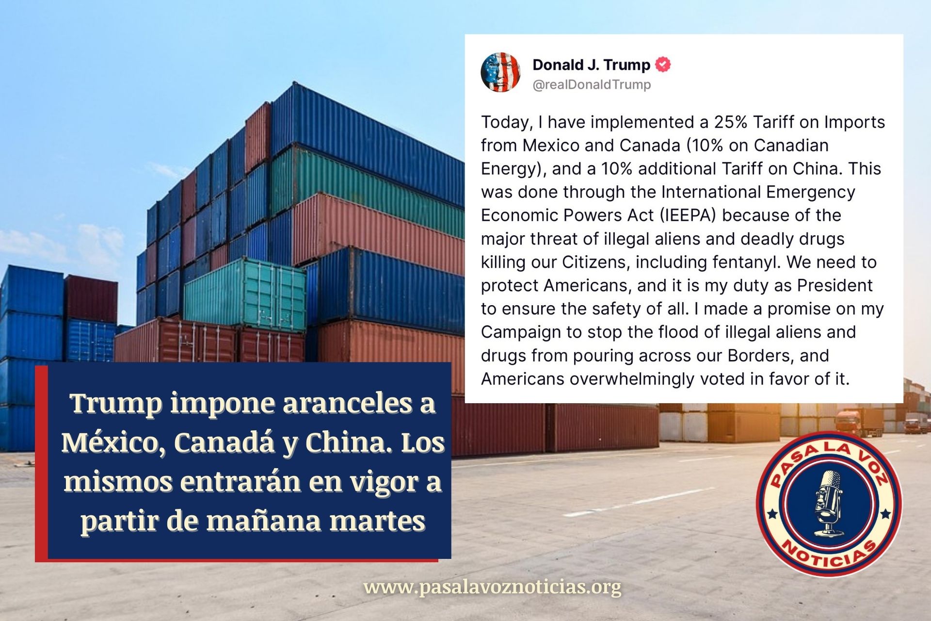 Trump impone aranceles a México, Canadá y China. Los mismos entrarán en vigor a partir de mañana martes
