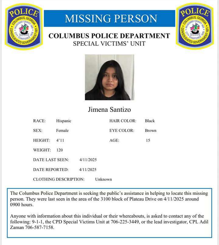 jimena santizo muscogee georgia missing teen adolescente hispana desaparecida