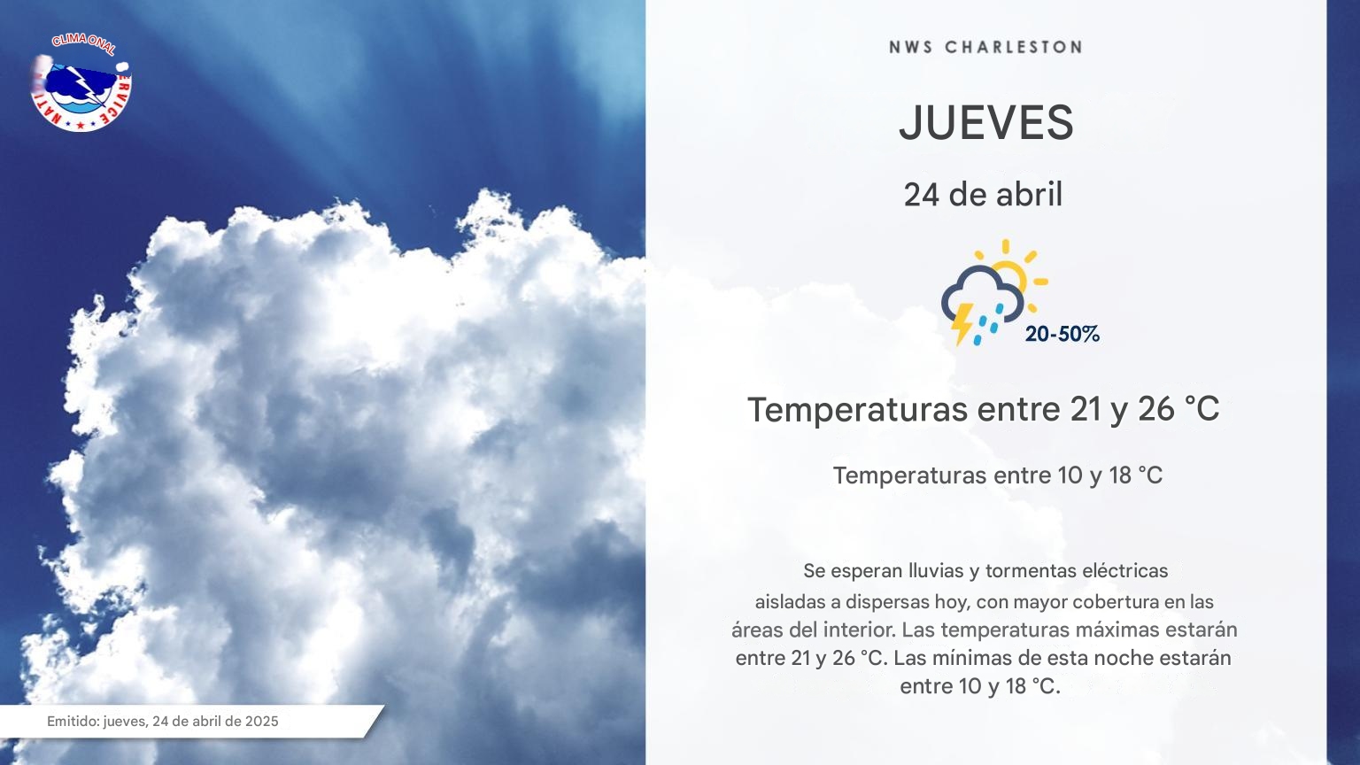 lluvias aisladas tormentas electricas savannah I95