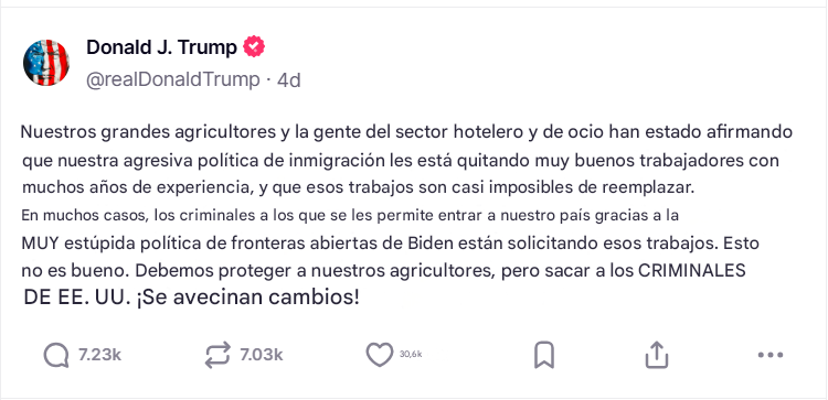 Administración Trump ordena a agentes de inmigración suspender operativos en granjas, restaurantes y hoteles, debido al impacto de estas medidas agresivas